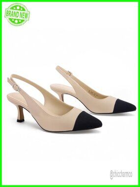 Women's Slingback Kitten Heels Pointed Toe Low Heel Pumps Comfortable Dress